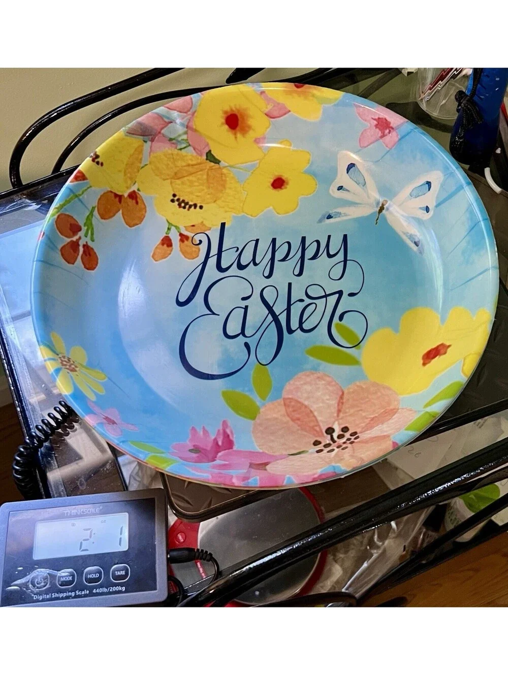 Vintage 2000s 3 Serving Bowls Happy Easter Floral Melamine Butterfly, 13.5x2”
